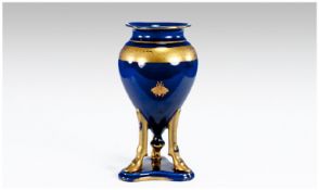 French `Napoleon Bee` Tripod Vase, the ovoid body, with pendant base, supported on three goat`s