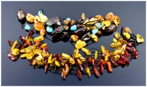 Modern Multi Coloured Amber Necklace, Together With One Other Set With Turquoise/Amber Free Form