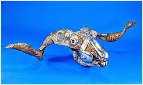 Tibetan Silver Mounted Ram Skull, 19th Century, The skull and horns applied with various repousse