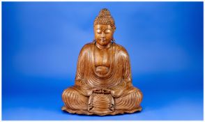 A Twentieth Century Carved Wooden Buddah Figure. 11.75`` in height.