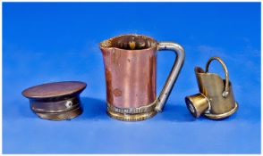 Trench Art, 3 Items Comprising Officers Cap, Coal Scuttle And Jug.