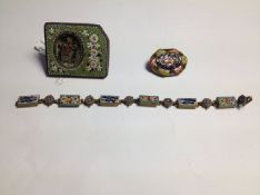 A Small Collection Of Fine Mosaic Items (3) in Total. Comprises A. Bracelets, B. Brooches, C.