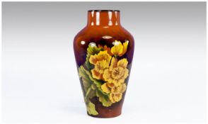 A Doulton - Harry Barnard Signed, High Glaze / Lustre Faience Floral Vase on Chocolate Brown