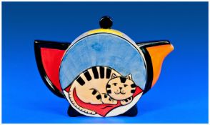 Lorna Bailey. Hand Painted Novelty Cat Tea Pot. Signed Lorna Bailey and dated 20/04/02. 7 inches