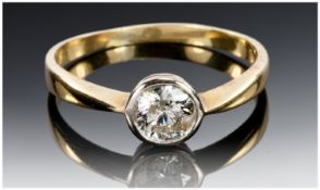 18ct Gold Diamond Solitaire Ring Collet Set Round Brilliant Cut Diamond, Estimated Diamond Weight .