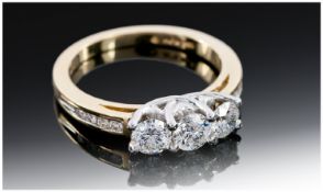14ct Gold Diamond Trilogy Ring, Set With Three Round Modern Brilliant Cut Diamonds, Claw Set,