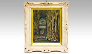 Henri Shafer. D.1905. Interior Title ``Rheins Cathedral France``. Signed watercolour, 17x13.5