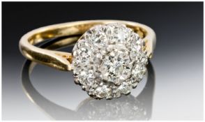 18ct Gold Diamond Cluster Ring Set With Nine Round Cut Diamonds, Fully Hallmarked, Ring Size N½.