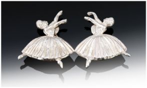 Ballet Interest. An unusual pair of silver clip on earrings realistically modelled as ballerinas.