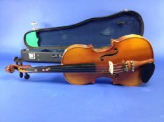 Machine Made Chinese Violin In Fitted Case.