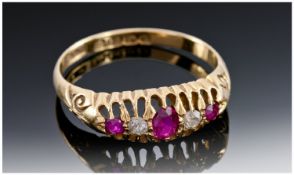 18ct Gold Ruby And Diamond Ring, Early 20thC Ring Set With Alternating Rubies And Diamonds, Fully