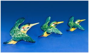 Beswick Flying Bird Figure `Kingfisher` model 729. Set of three large medium & small sizes. Issued