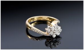 18ct Gold Diamond Cluster Ring, Set With 9 Round Brilliant Cut Diamonds, Set On A Twist, Fully