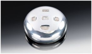 A Heavy Quality Pebble Shaped Silver Paperweight with blue leather base & feature hallmarks for