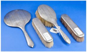 Silver Dressing Table Brush Set, comprising hair brush, two clothes brushes and a hand mirror, all