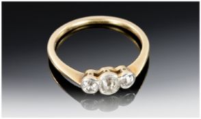 Edwardian 18ct Gold Three Stone Diamond Ring set with cushion cut diamonds, est. 40pts. Stamped