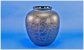 Large Loetz Style Purple Lustre Ovoid Vase, matt craquelure layer over a glossy iridescent glaze