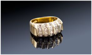 14ct Gold Diamond Cluster Ring,  Set With Five Rows Of Round Modern Brilliant Cut Diamonds. Ring