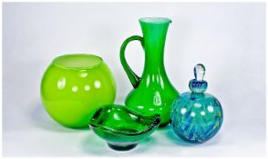 Four Various Items of Decorative Glass including Mdina globe shaped perfume bottle, (stopper a/f),