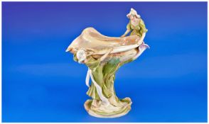 Old Royal Dux/ Bohemian Figeral Centrepiece/ Comport in the form of Two Maidens Looking and