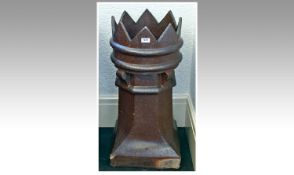 Late Victorian Tall Chimney Pot, in red clay, glazed, with a castellated top, octagonal moulded