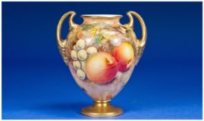 Royal Worcester Handpainted Two Handled Fruits Vase `Peaches and Grapes`. Signed F Higgens, c1960`