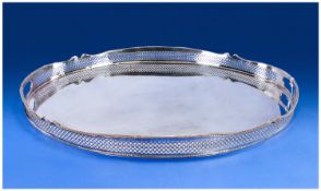 Edwardian Fine & Large Silver On Copper Two Handled Oval Gallery Tray with fretwork to gallery