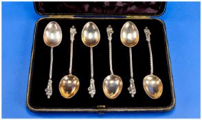 Victorian Fine Silver Set Of Six Apostle Spoons, golt bowls. Hallmark Birmingham 1892. Makers Mark