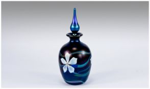 Ditchfield Style Iridescent Ovoid Perfume Bottle and Stopper, peacock blue lustre with random,