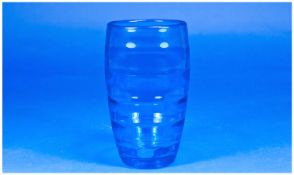 Whitefriars Style Blue Glass Tapering Vase, polished underside, with internal rimming, measuring 7