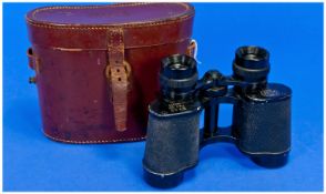 Pair Of Binoculars, Marked Denhill Deluxe 8 x 30 Feld 75 No 9706, Comes With Associated Leather