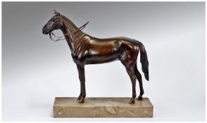 Mid 20th Century Bronze Good Quality Fugure of a race horse on a  marble plinth. Unsigned. 10``