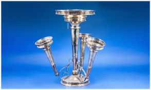 Early 20thC Silver Played Epergne, Central Tapering Column With Pierced Gallery Together With Three