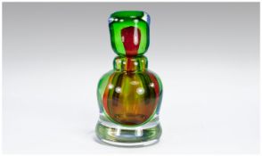 Murano Flavio Poli Style Stoppered Bottle, the cased glass in layers of red and green within a