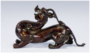 Chinese, Bronze Statue Of A `Pi Xiu Dragon`, a mythical creature that brings fortune and wealth to