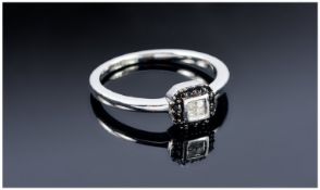 9ct White Gold Diamond Cluster Ring, Set With Four Central Princess Cut Diamonds Surrounded By 12