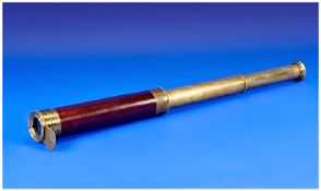 Victorian Early Brass Three Drawer Telescope with deep red leather barrel. Fully extended.  20`` in