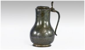 18thC Pot Bellied Pewter Lidded Flagon, Touch Marks To Base, Levant.