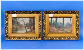 Pair of Eugeen Celen Oil on Board `Woodland Scenes`.both 9 inches x 6 inches. Both signed lower