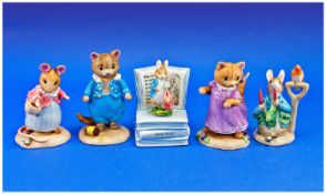 Peter Rabbit And Friends. Collection of porcelain figures comprising Miss Tittlemouse, Mittens, Tom