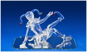 Swarovski Crystal Figure `Jester` Designer Edith Mair. 275555. 3.75`` in height. Boxed & mirror