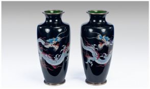 Pair Of Cloisonne Vases, Decorated With Dragons On A Blue Ground, Early 20thC. Height 6¼ Inches.