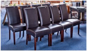 Contemporary Set of Eight Brown Leather Dining Chairs, with fully upholstered seats and backs,