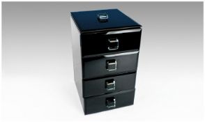 Ladies Fine Quality Black Laquered Mirror Finish 4 Drawer Jewel Chest, with faceted glass handles.