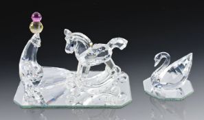 Swarovski Crystal Figures, 3 in total. 1.Rocking Horse Number 183270. 2. Seal With ball on tip of