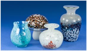 Caithness and Similar Speckled Glass Vases and Paperweight comprising pale turquoise small ovoid