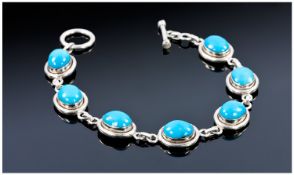 Silver Turquoise Set Bracelet. Unmarked Tests Silver.