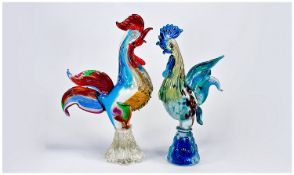 Pair of Murano Style Cockeral Figures, with multi-coloured decoration, each approximately 10 inches