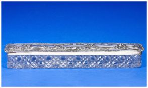 Edwardian Embossed and Ornate Silver Topped and Faceted Crystal Hat Pin, elongated jar, hallmark