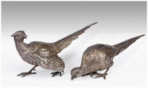 A 1930`s Very Fine Pair Of Silver Peacock & Peahen Figures with silver import marks for 925 and